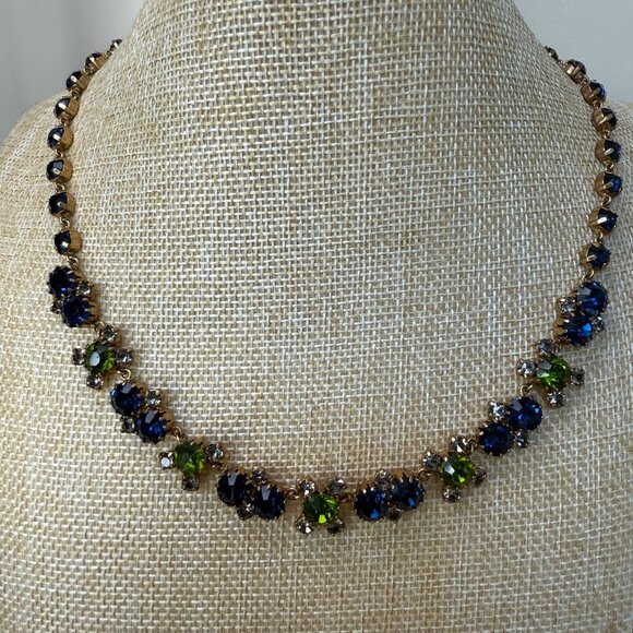 Ann Taylor Gold-Tone Necklace With Green & Blue Crystal Accents - Picture 1 of 12